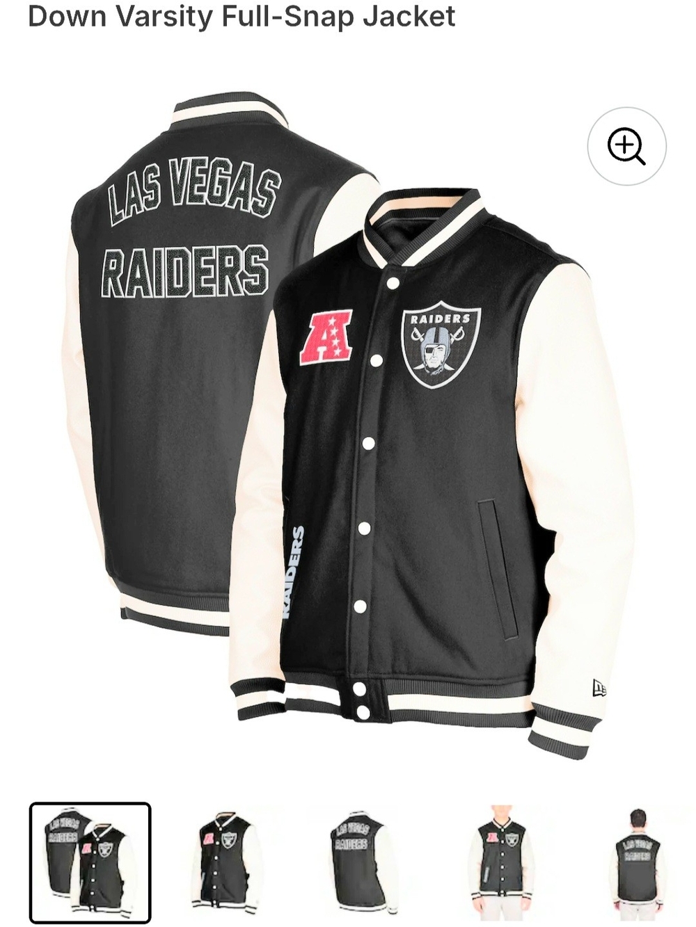Las Vegas Raiders New Era Mens XL Black Third Down Varsity Full Snap Jacket